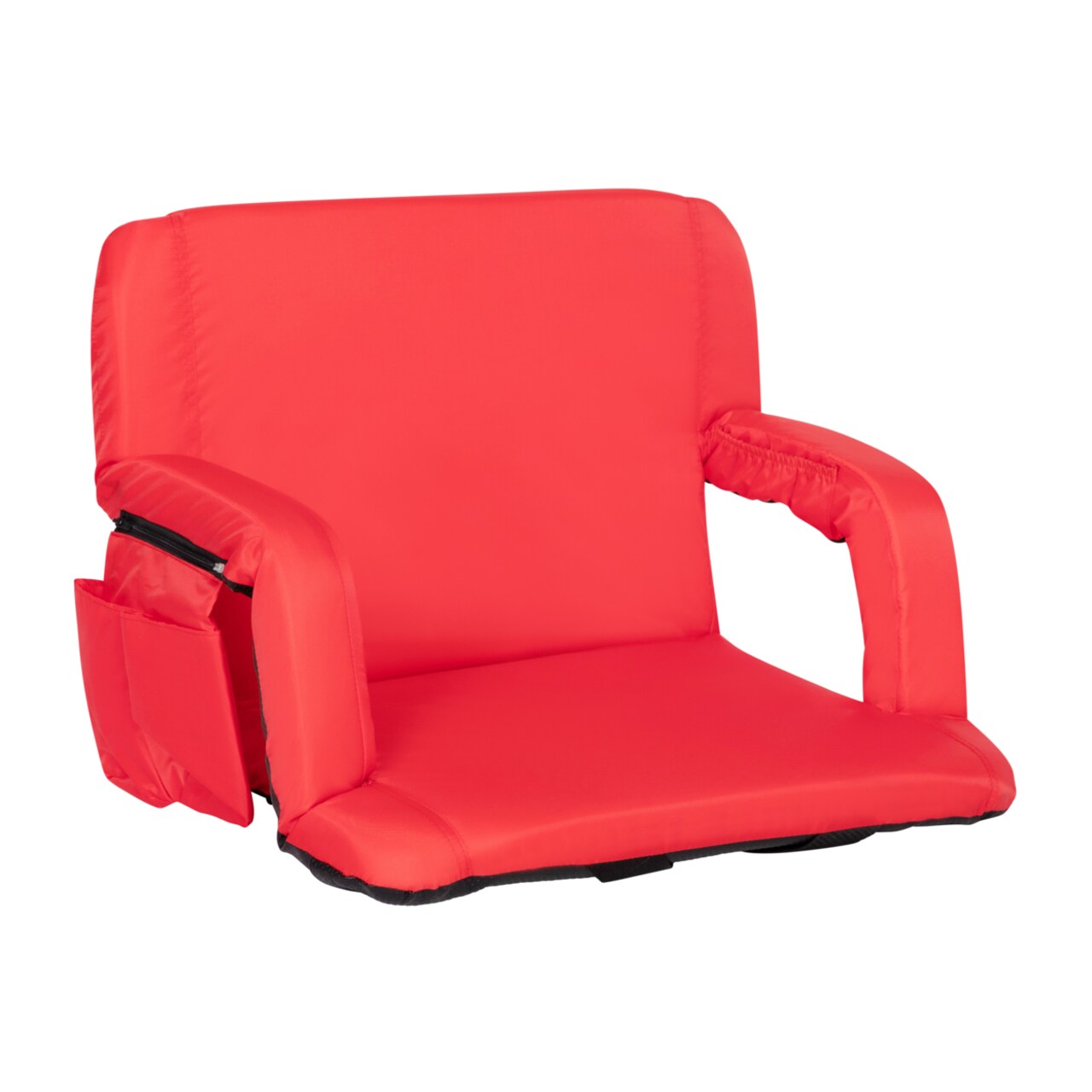 Flash Furniture Extra Wide Red Lightweight Reclining Stadium Chair with Armrests, Padded Back & Seat with Dual Storage Pockets and Backpack Straps